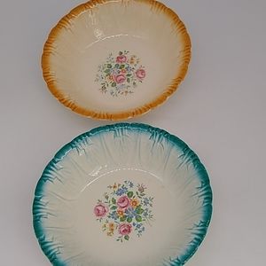 Homer Laughlin Serving Bowls Teal & Peach Vintage